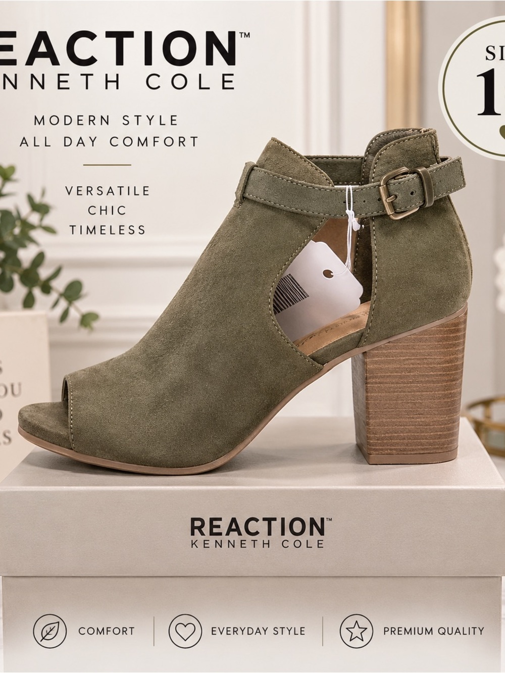Reaction Kenneth Cole Olive Green Suede Block Heel Sandals